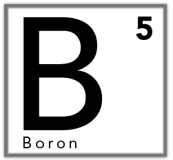 Periodic table tile showing Boron (B), atomic number 5.