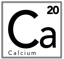 Periodic table style icon showing Calcium (Ca), atomic number 20.