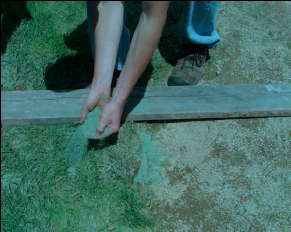 Repairing turf.