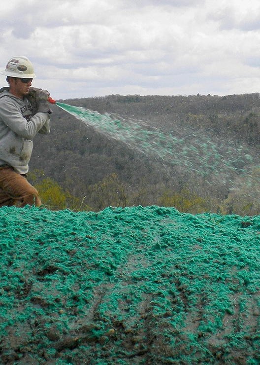 Hydraulic mulch application.