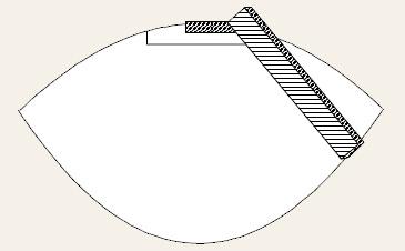 A black and white technical diagram showing a sector of a circle with a shaded, hatched rectangular strip crossing part of the sectors edge.