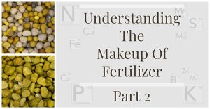 Graphic titled ‘Understanding the Makeup of Fertilizer Part 2’ with images of fertilizer granules and nutrient icons for sulfur, calcium, and iron.