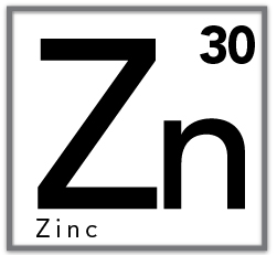 Periodic table tile showing Zinc (Zn), atomic number 30.