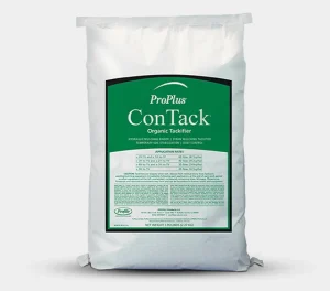 White bag labeled “ProPlus ConTack Organic Tackifier” with a large green label showing application rates, product description, and net weight of 5 pounds (2.27 kg).