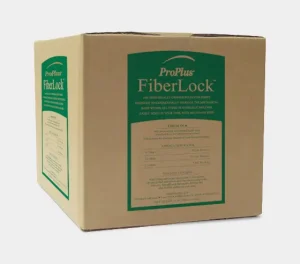 Cardboard box labeled “ProPlus FiberLock” with a large green product label on the front panel and a smaller matching label on the side. The label includes product information and application rates text.