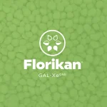 Green background with small round pellets. White Florikan logo in center, featuring a circle with leaf icons, Florikan text below, and GAL-XeONE underneath in smaller font.