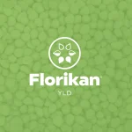 Florikan YLD logo with a white leaf graphic on a green background of small round pebbles.