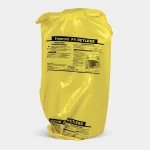Yellow plastic-wrapped package labeled “Futerra F4 Netless Erosion Control Revegetation Blanket” with installation instructions printed on the front.