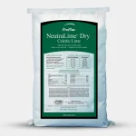 A white bag of ProPlus NeutraLime Dry Calcitic Lime with a green label, showing instructions, application rates, and product details in black text.