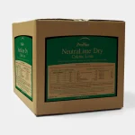 A large cardboard box labeled ProPlus NeutraLime Dry Calcitic Lime with product details and application rates on a green panel. The box is placed against a plain white background.