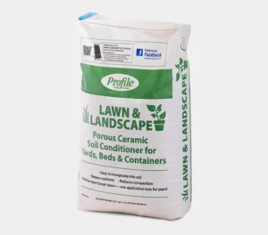 Bag labeled “Profile Lawn & Landscape Porous Ceramic Soil Conditioner for Yards, Beds & Containers” displayed against a light background.
