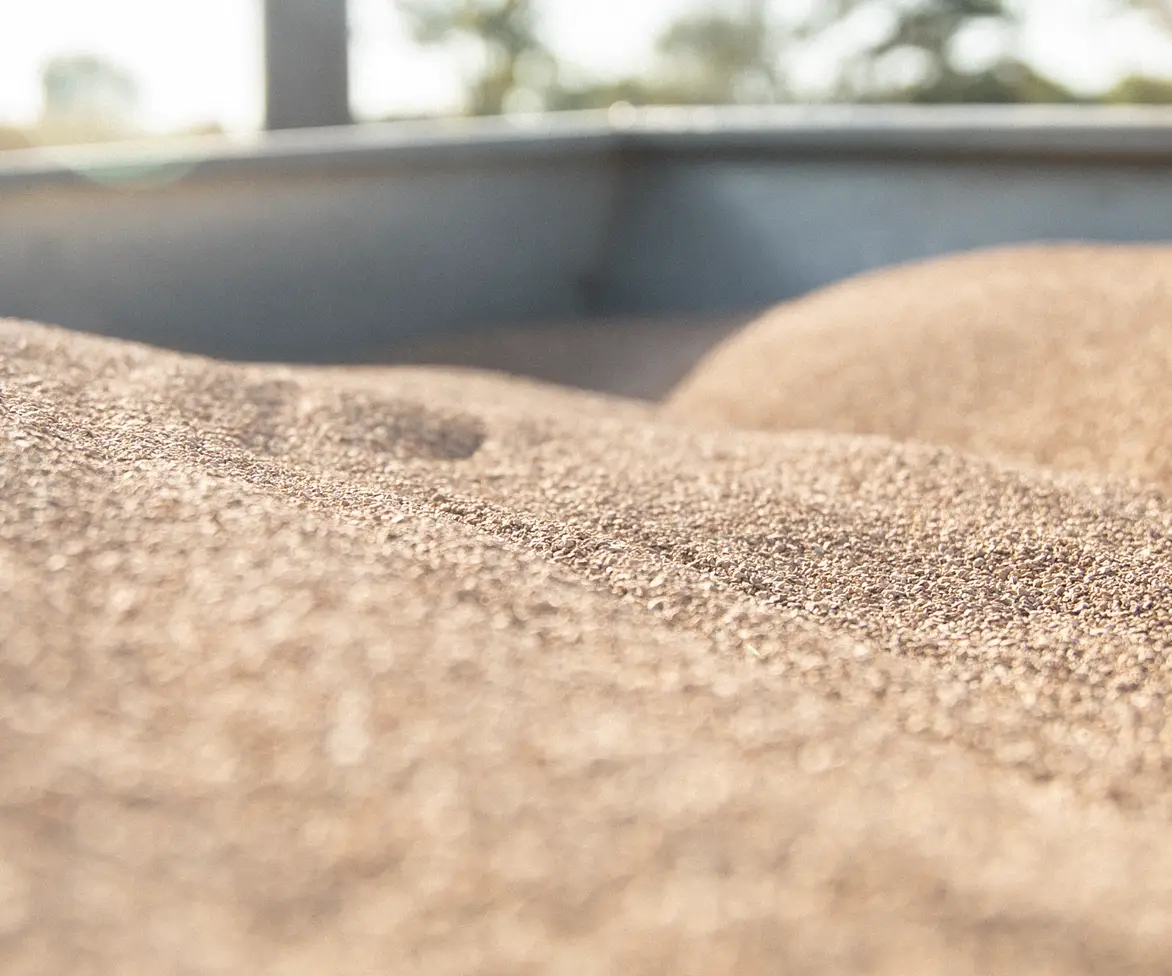 Close-up of tan porous ceramic granules forming small mounds, with a shallow depth of field.