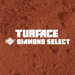 Red infield soil texture with the words Turface Diamond Select and an SAF logo in white bold letters centered on the image.