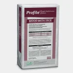 A bag of Profile High Performance Mulch, labeled Wood With Tack for erosion control and revegetation, showing product instructions and specifications on the front.