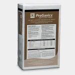 A rectangular white bag of ProGanics Biotic Soil Media with product information, application rates, and branding displayed on the front against a plain gray background.