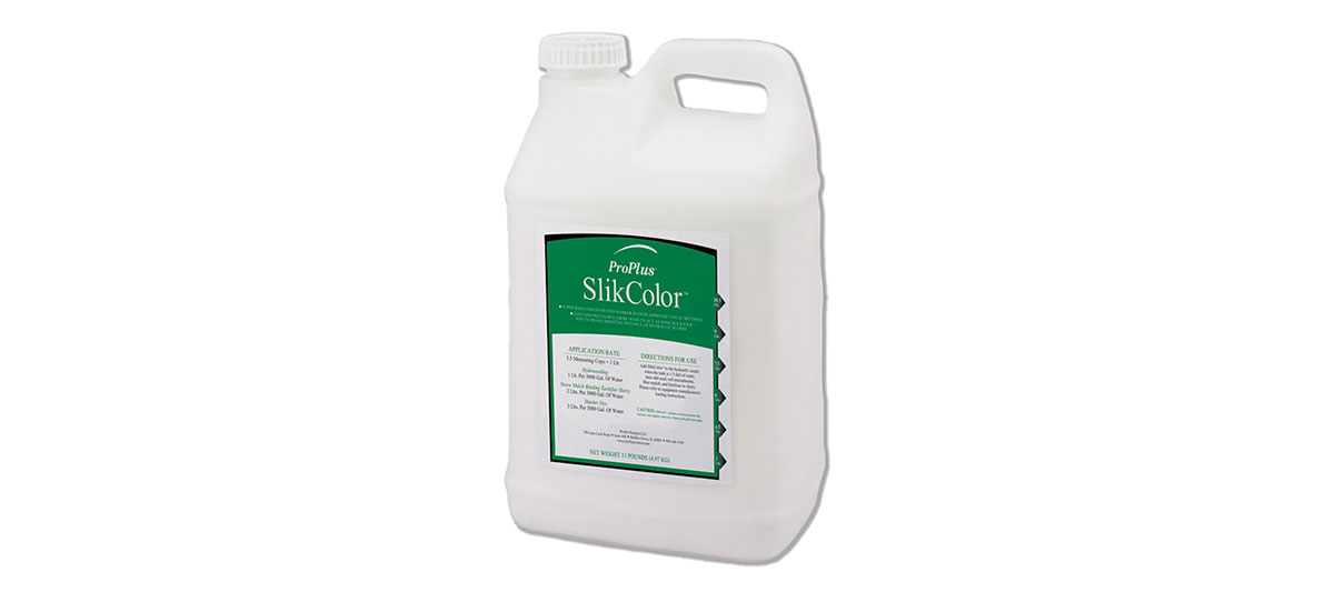 A white plastic gallon container with a handle and screw cap, labeled ProFusion SilkColor with instructions printed on a green and white label.
