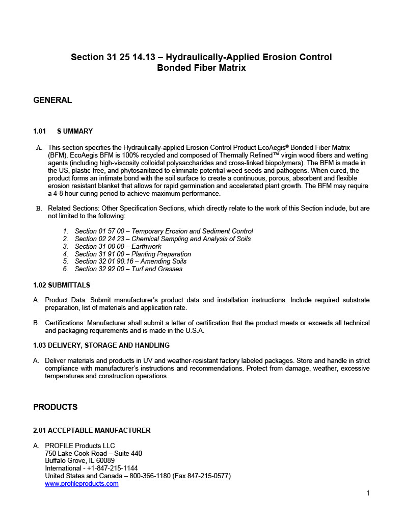 The first page of the EcoAegis BFM Specification PDF.