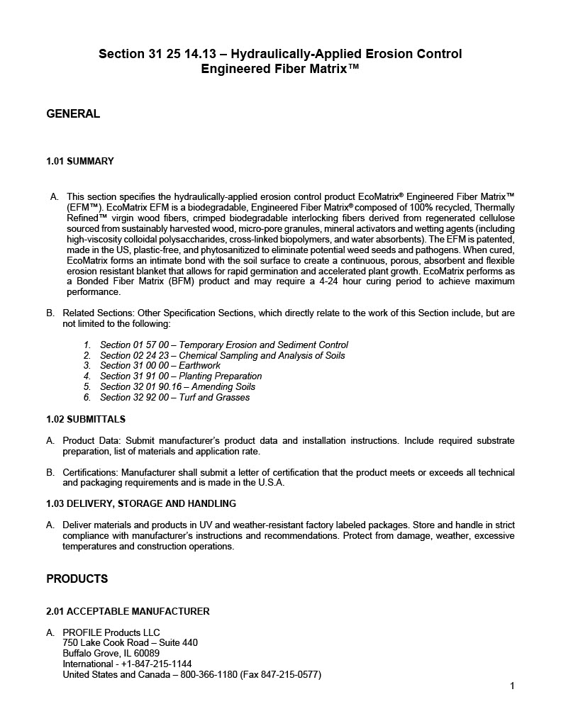 The first page of the EcoMatrix EFM Specification PDF.