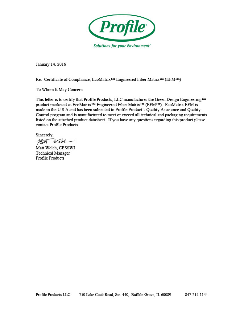 The first page of the Certificate of Compliance - EcoMatrix EFM PDF.