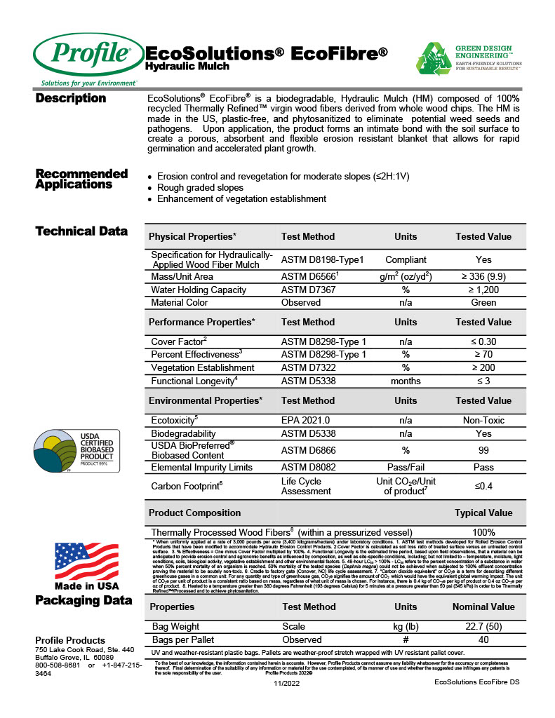 The first page of the EcoFibre Datasheet PDF.