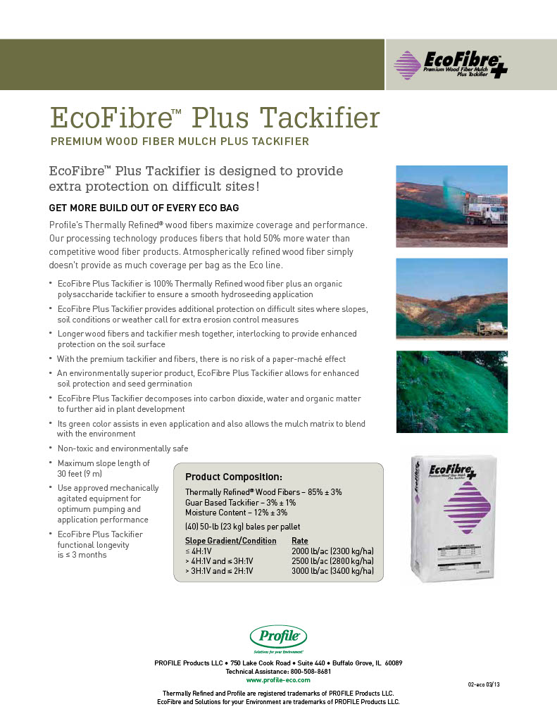 The first page of the EcoFibre Plus Tack Sell Sheet PDF.