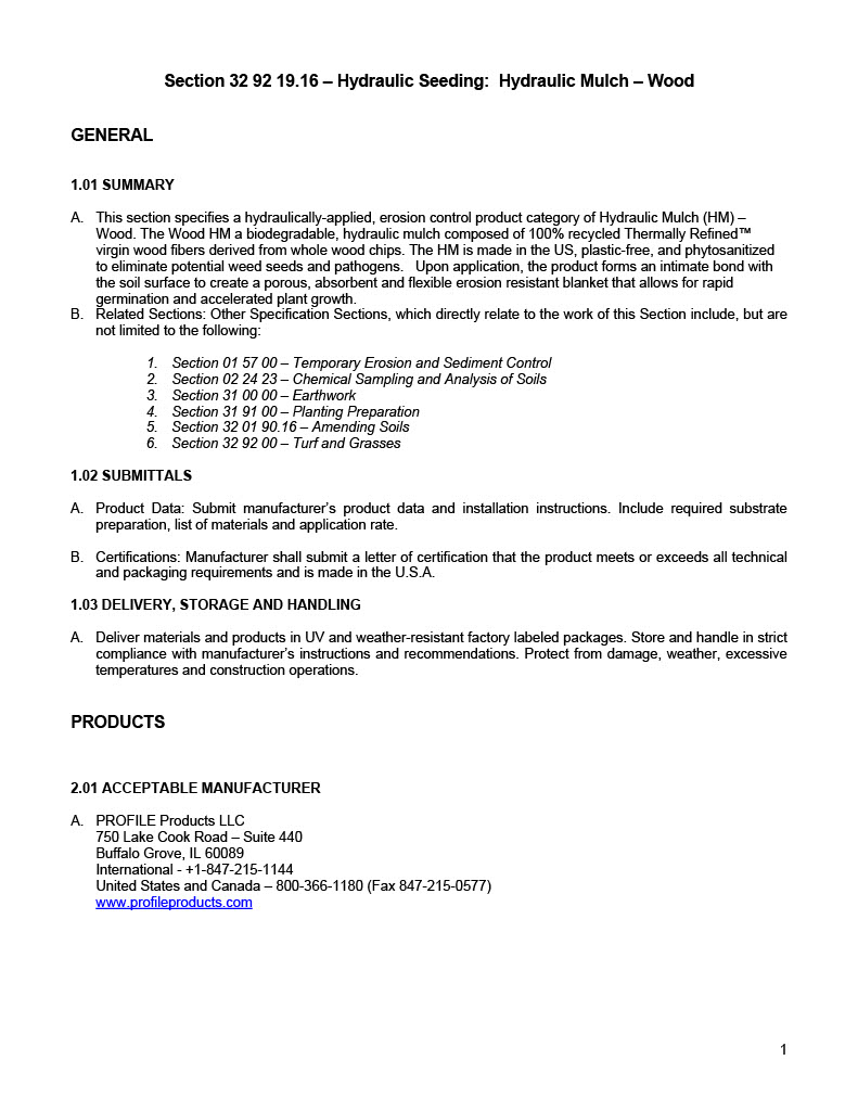 The first page of the Profile HM Wood Specification PDF.