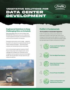 Infographic for Profile data center erosion control solutions, listing five fundamentals for sustainable vegetation.